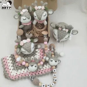 Newborn Mobile Gym Educational Ring Teething Toy Baby Cotton Baby Wooden Ring Rattle Crochet Wool Toy Customize Pacifier Chain