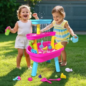 VATOS 3-Tier Water Table for Toddlers 37-Piece Kids Water Table Rain Shower Pool Set for Sensory Sand Water Play Summer Toys