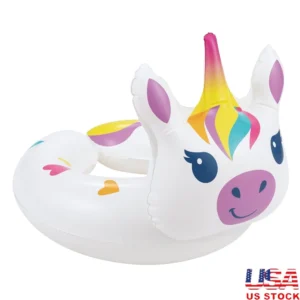 Unicorn Split Inflatable Swim Ring Kids Pool Float Ages 3 to 6 Easy Inflate Fun Design Durable Puncture Resistant Repair Patch
