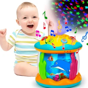 Light, music, projection, ocean hand clapping drum, soothing wooden horse drum, toy, puzzle clapping drum for infants and childr